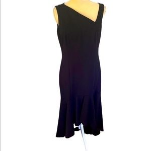 Calvin Klein high low black crepe evening gown. Size 10. Ruffle hem.